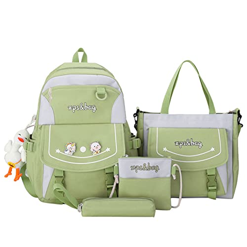 Mumuve 4 x Cartoon-Nylon-Schulrucksack, Reise-Tagesrucksack, Schultertasche, Bleistift, grün, Height, width and thickness 44x31x13cm (backpack) von Mumuve