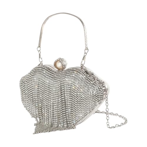 Mumuve Abendtasche mit glitzernden Fransen, Lippen-Form, Schultertasche, Umhängetasche, Handtasche für Party und, silber, As shown in the picture (error 1-3cm) von Mumuve
