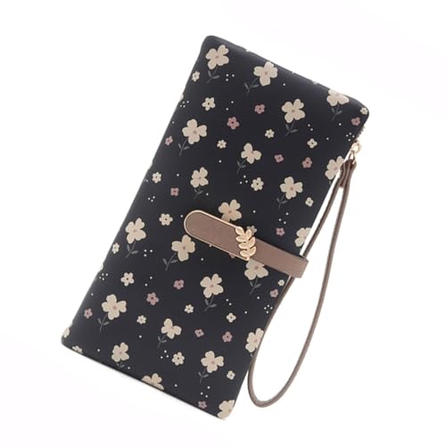 Mumuve Damen-Geldbörse, Blumendruck, lange Geldbörsen mit Kartenfächern, großes Fassungsvermögen, Geldbörse, Handytasche, Schwarz , 19*10*3cm von Mumuve