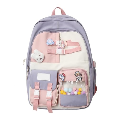Mumuve Damen Herren Koreanischer bunter Nylon-Rucksack mit transparenter Tasche, Laptoptasche, großes Fassungsvermögen, Schulbuchtasche, Mehrfarbig: 19, As shown in the picture (1-3cm error) von Mumuve