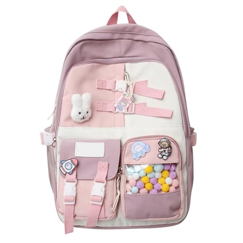Mumuve Damen Herren Koreanischer bunter Nylon-Rucksack mit transparenter Tasche, Laptoptasche, großes Fassungsvermögen, Schulbuchtasche, Mehrfarbig: 19, As shown in the picture (1-3cm error) von Mumuve