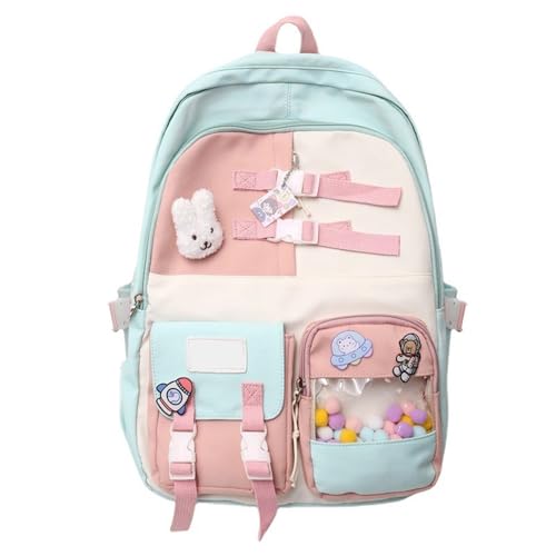 Mumuve Damen Herren Koreanischer bunter Nylon-Rucksack mit transparenter Tasche, Laptoptasche, großes Fassungsvermögen, Schulbuchtasche, grün, As shown in the picture (1-3cm error) von Mumuve