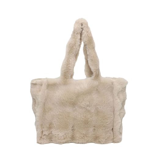 Mumuve Damen Plüsch Schultertasche Große Kapazität Unterarmtasche Weiche Plüsch Unterarmtasche Handtasche Einkaufstasche für Herbst, khaki, As shown in the picture (error 1-3cm) von Mumuve