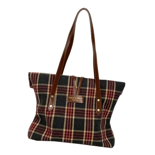 Mumuve Damen-Schultertasche, Vintage, großes Fassungsvermögen, Achseltasche, Herbsthandtaschen, All-Matching, Unterarmtasche, kariert, Pendeln, Mehrfarbig: 8, As shown in the picture (1-3cm error) von Mumuve