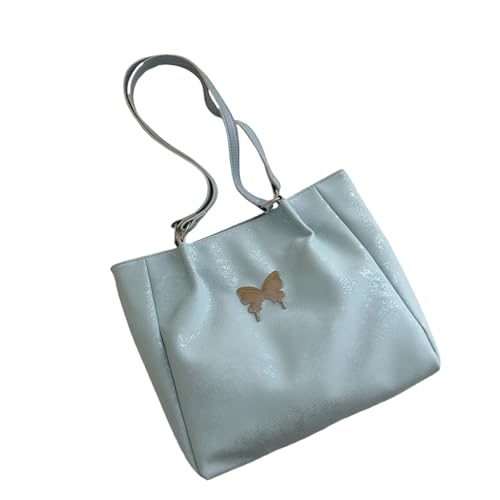 Mumuve Damen-Schultertasche mit Schmetterling, einfarbig, Achseltasche, großes Fassungsvermögen, Handtasche, All-Matching-Unterarmtasche, Einkaufstasche, blau, As shown in the picture (1-3cm error) von Mumuve