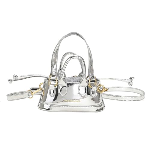 Mumuve Damen-Umhängetasche, Handtasche, Geldbörse mit verstellbarem Riemen und Griffen oben, Leder-Schultertasche, silber, As shown in the picture (error 1-3cm) von Mumuve