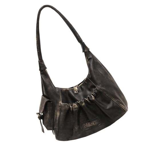 Mumuve Damentasche, Retro-Umhängetasche, plissiert, Knödel, PU-Leder, Achseltasche, Einkaufstasche für Damen, Schwarz , As shown in the picture (1-3cm error) von Mumuve