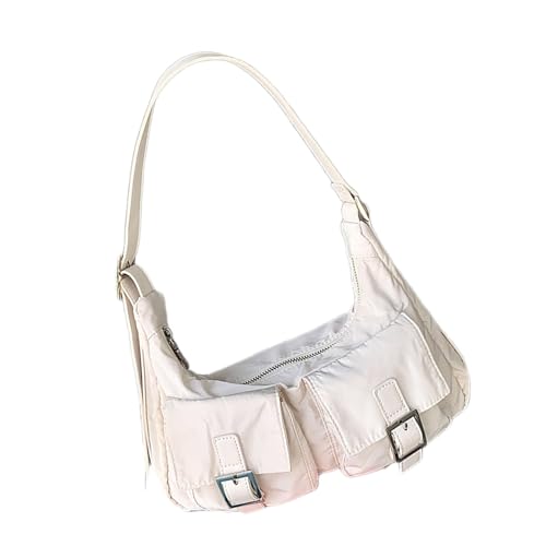 Mumuve Damentasche Koreanische Stile Schultertasche Nylon Handtasche Achseltasche Mode Unterarmtasche Shopping Dating Tasche für Reisen, weiß, As shown in the picture (1-3cm error) von Mumuve