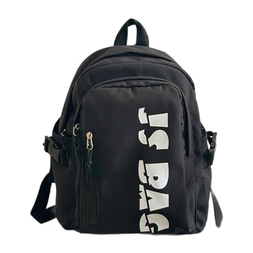Mumuve Fashion Letters Nylon Rucksack Damen Herren Große Kapazität Schultasche Casual Reise Reißverschluss Tagesrucksack Buch, Schwarz , Length 28 Width 13 Height 35 von Mumuve