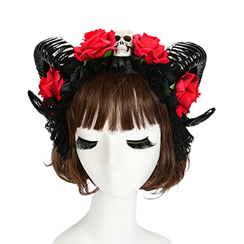 Mumuve Haarband für Damen, Rosenhorn-Stirnband, Ochsenhorn, Haarreifen für Halloween, Blumenschädel, Gothic-Requisiten, Thema für kreatives Party-Kostüm von Mumuve