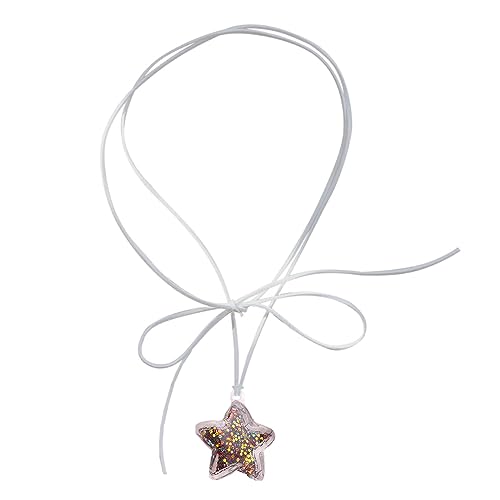 Mumuve Halsketten für Frauen, Pailletten, Treibsand-Stern-Anhänger, Choker-Halskette für Frauen, elegante geknotete Schleife, verstellbare Kette, koreanischer Studentenschmuck, 4 cm, Acryl von Mumuve