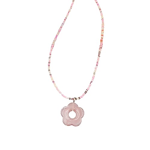 Mumuve Halsketten für Frauen, bunte Blumen-Perlen-Halskette, Acrylperlen, niedlich, Schlüsselbeinkette, Modeschmuck für Frauen und Mädchen, 40+7cm/15.7+2.75inch, Acryl von Mumuve