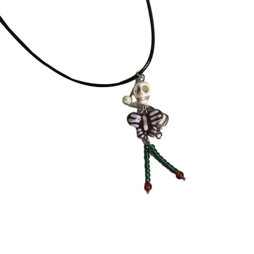 Mumuve Halsketten für Frauen, einzigartige Totenkopf-Schmetterlings-Perlen-Halskette, lustiges Skelett-Handy-Charm-Schlüsselband, lustiger Schlüsselanhänger, Choker, für Damen und Mädchen, 42+5cm, von Mumuve