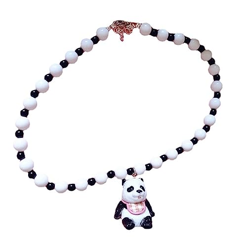 Mumuve Halsketten für Frauen, handgefertigt, schwarz-weiße Perlen, Panda-Halskette, modisch, niedlicher Tieranhänger, Schlüsselbeinkette für Frauen, Kinder, Mädchen, Schmuck, 40cm+5cm/15.74+1.97", von Mumuve