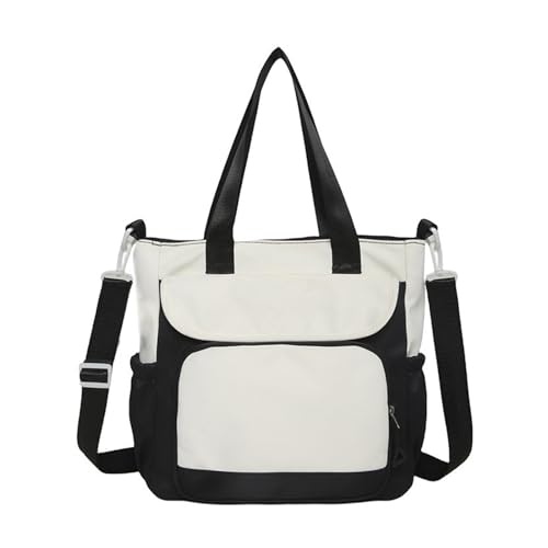 Mumuve Japanische Nylon-Handtasche in Kontrastfarbe, großes Fassungsvermögen, Umhängetasche mit Tragegriff oben, mehrere Taschen, Schulbuch, Stil 2, As shown in the picture (1-3cm error) von Mumuve