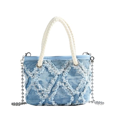 Mumuve Kleine Handtasche für Damen und Mädchen, mit Perlen und Kette, modische Umhängetasche mit Quasten im Used-Look für Partys, blau, As shown in the picture (1-3cm error) von Mumuve