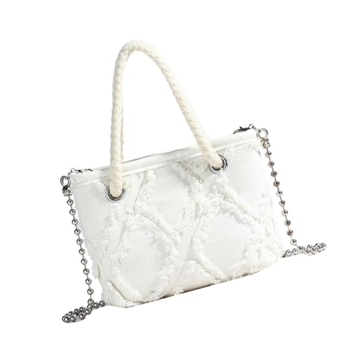 Mumuve Kleine Handtasche für Damen und Mädchen, mit Perlen und Kette, modische Umhängetasche mit Quasten im Used-Look für Partys, weiß, As shown in the picture (1-3cm error) von Mumuve