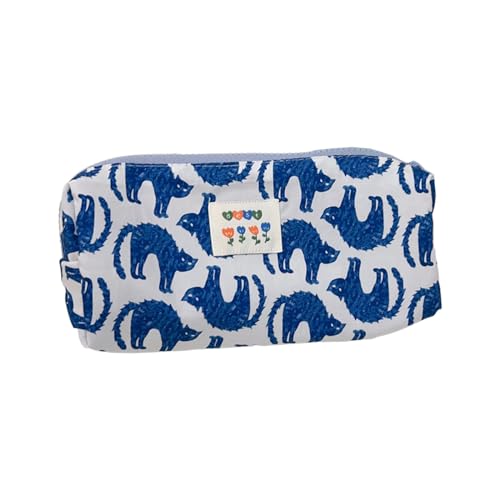 Mumuve Kosmetiktasche mit Blumenmuster und Reißverschluss, Reise-Make-up-Tasche für Pflege, Bleistifte, Schreibwaren, Blaue Katze, Size: Approx. 20x7x7cm/7.87x2.76x2.76in von Mumuve