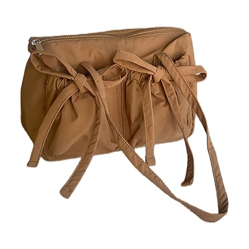 Mumuve Modische Nylon-Umhängetasche für Damen, mit Schleifen-Detail, großes Fassungsvermögen, lässiger Tragegriff oben, Handtasche, Pendeln, braun, As shown in the picture (1-3cm error) von Mumuve