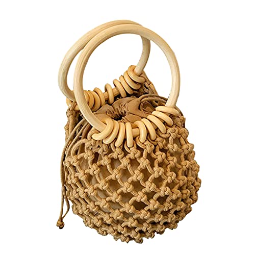 Mumuve Naturstrohtasche, Handtasche, runder Griff oben, hohl, handgewebt, Strandtasche, Retro, Weidenkorb, Mehrfarbig: 18, 12cm*12cm*28cm von Mumuve