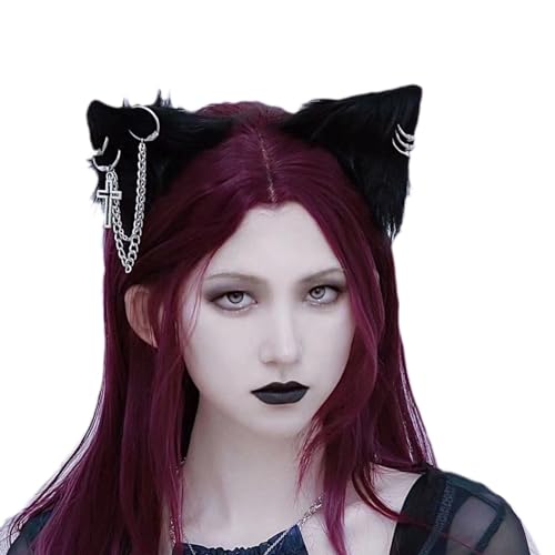 Mumuve Plüsch Haarspange Quasten Kreuz Katze Ohr Haarnadeln Maid Cosplay Requisiten Gothics Mädchen Haarschmuck Punk Katzenohr Stirnband Katzenohren Haarschmuck von Mumuve