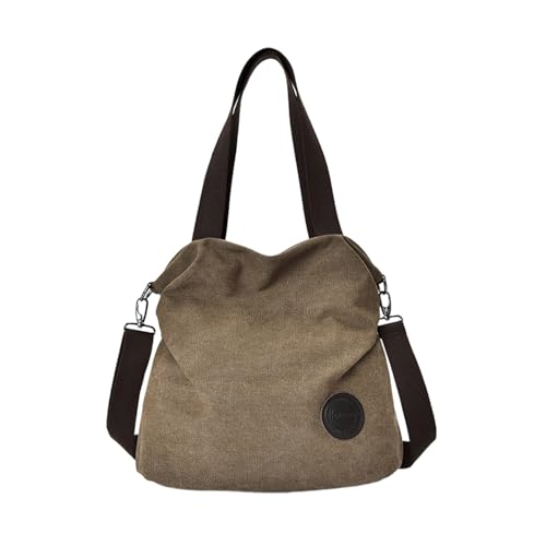 Mumuve Stilvolle Canvas Umhängetasche Damen Top Handle Crossbody Handtasche zum Einkaufen, coffee, As shown in the picture (error 1-3cm) von Mumuve