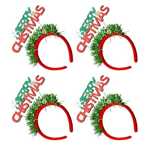 Mumuve Weihnachts-Stirnbänder mit Buchstaben, Weihnachtsbuchstaben, Haarbänder für Damen und Mädchen, Festival-Kopfschmuck-Sortiment, 4 Stück von Mumuve