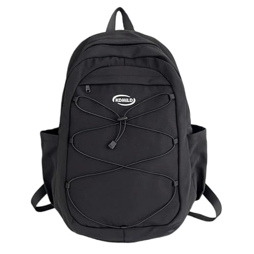Rucksack mit Reißverschluss in Kontrastfarbe für Damen und Herren, großes Fassungsvermögen, Schultasche, Teenager, Freizeit, Reisen, Tagesrucksack mit Bungee-Cord, Schwarz von Mumuve