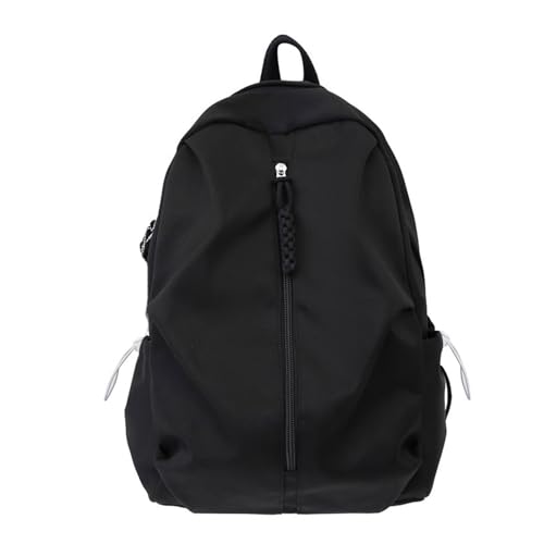 Schulrucksack mit großem Fassungsvermögen, einfarbig, für Damen, Herren, Schule, Teenager, Nylon, Schultasche mit seitlicher Kordelzugtasche, Schwarz von Mumuve