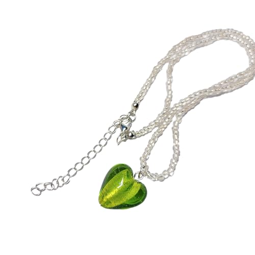 Y2K Halskette für Damen, Kristall-Herz-Halskette, modisch, handgefertigt, Perlen, Schlüsselbeinkette für Frauen und Mädchen, Sommer-Mädchen, Choker-Schmuck, Heart 2cm, Liuli von Mumuve