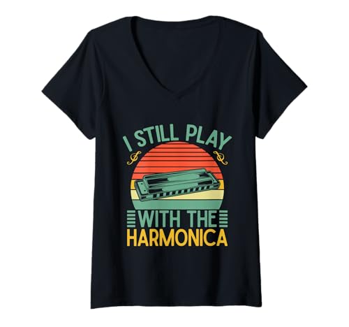 Damen Lustiger Mundharmonika Spieler Still Play with The T-Shirt mit V-Ausschnitt Damen Lustiger Mundharmonika Spieler Still Play with The T-Shirt mit V-Ausschnitt von Mundharmonika Geschenke Für Mundharmonika Musiker