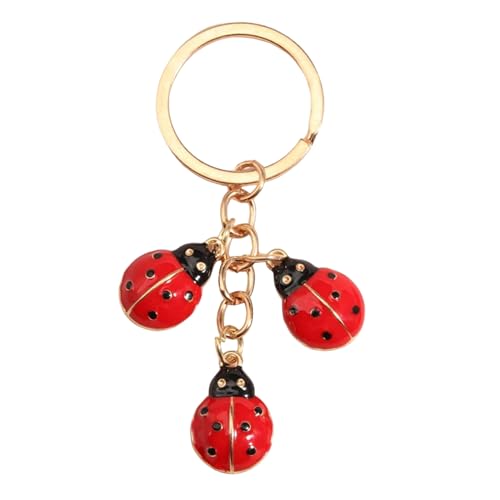 Schlüsselanhänger Drei rote Marienkäfer - Schlüsselanhänger mit 3 roten Marienkäfern - Schlüsselanhänger mit goldfarbener Oberfläche - Insekten-Schlüsselanhänger - Geschenk für Marienkäfer Liebhaber - von Mundo Llavero