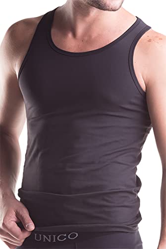 Unico Herren Tank TOP Basic SOLAR Unterhemd mit Rundhals-Ausschnitt MIKROFASER Schwarz | Weiß, Farbe:Schwarz, Größe:XL von Mundo Unico