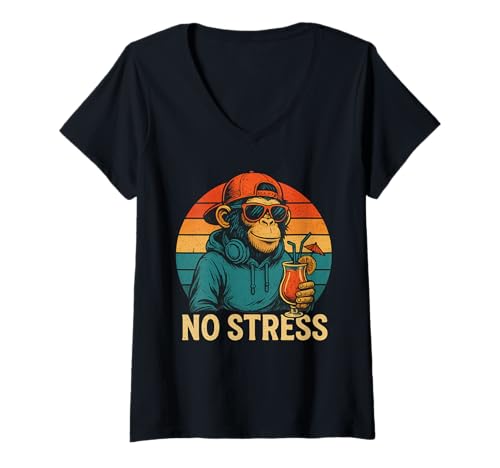 Damen No Stress T-Shirt mit V-Ausschnitt Damen No Stress T-Shirt mit V-Ausschnitt von Munich Deluxe