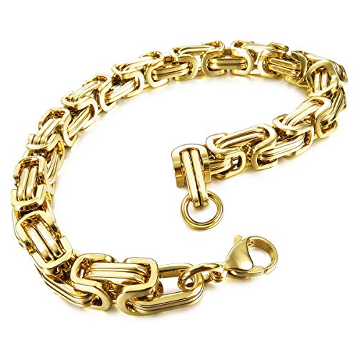 MunkiMix 8mm Königskette Herren Armband Edelstahl Byzantinisch Kette Armband Männer Armbänder Für Damen Jungs (Gold Farbe, 215mm Längen) von MunkiMix