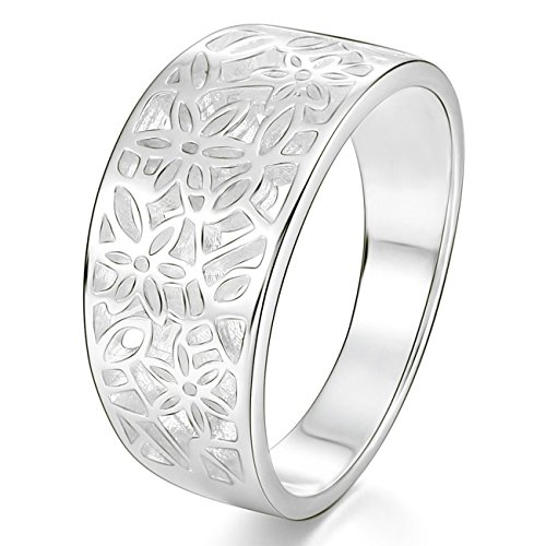 MunkiMix 925 Sterling Silber Band Ring Blume Muster Blatt Laub Filigran Hochzeit Größe 49 (15.6) Damen von MunkiMix