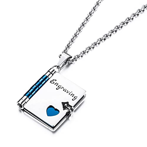 MunkiMix Personalisierte Halskette Gravur für Damen und Herren mit Buch Anhänger literarischer Verstellbare Kette Edelstahl Schmuck Gold/Blau/Schwarz Geschenke für Buchliebhaber Liebes Geschenk von MunkiMix