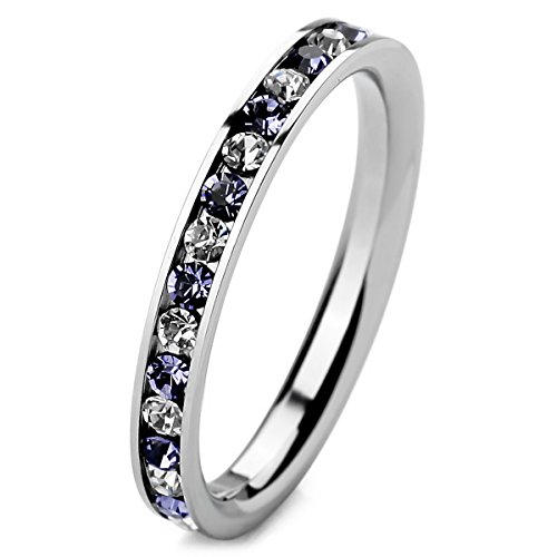MunkiMix Edelstahl Ewigkeit Ewig Ring Band CZ Zirkon Zirkonia Weiß Lila Purple Hochzeit Größe 52 (16.6) Damen von MunkiMix