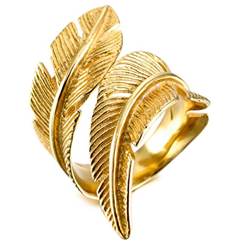 MunkiMix Edelstahl Ring Golden Ton Feder Größe 57 (18.1) Herren,Damen von MunkiMix