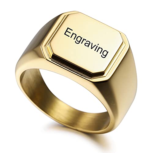 MunkiMix Gravierbarer Brief Signet Edelstahl Ringe mit Fett Initial Monogramm Stil Brief Text Namen Ring für Männer Frauen Paare Schmuck Geschenk (Gold 54) von MunkiMix