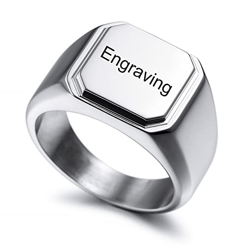 MunkiMix Gravierbarer Brief Signet Edelstahl Ringe mit Fett Initial Monogramm Stil Brief Text Namen Ring für Männer Frauen Paare Schmuck Geschenk (Silver 54) von MunkiMix