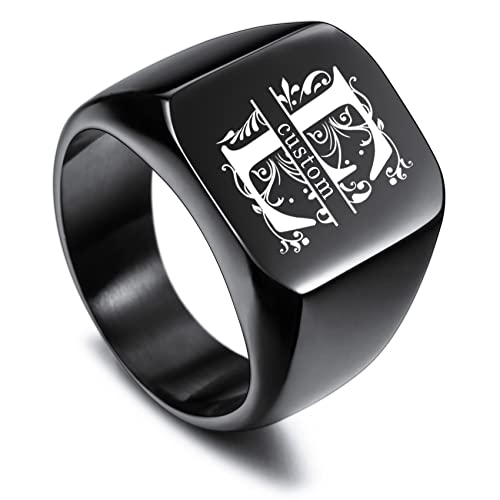 MunkiMix Männer Ringe Edelstahl Quadratischer Siegelring Personalisiertes Valentinstagsgeschenk für ihn Herren, Trauringe, Schwarz ring mit gravur von MunkiMix