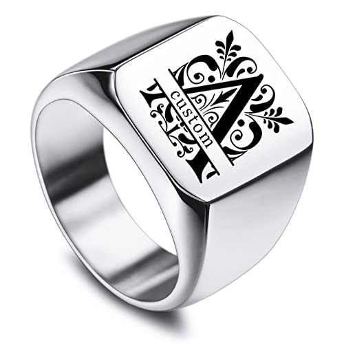 MunkiMix Männer Ringe Edelstahl Quadratischer Siegelring Personalisiertes Valentinstagsgeschenk für ihn Herren, Trauringe, Silber Ring mit Gravur von MunkiMix