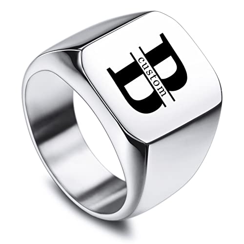 MunkiMix Männer Ringe Edelstahl Quadratischer Siegelring Personalisiertes Valentinstagsgeschenk für ihn Herren, Trauringe, Silber Ring mit Gravur von MunkiMix