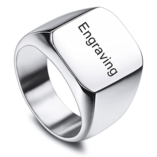 MunkiMix Männer Ringe Edelstahl Quadratischer Siegelring Personalisiertes Valentinstagsgeschenk für ihn Herren, Trauringe, Silber ring mit gravur von MunkiMix