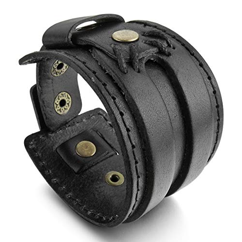 MunkiMix Metalllegierung Legierung Echtleder Armband Armreifen Manschette Schwarz Herren MunkiMix Metalllegierung Legierung Echtleder Armband Armreifen Manschette Schwarz Herren von MunkiMix