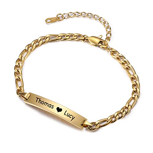 MunkiMix Personalisierte Armbänder Gravur Namens/Datum Edelstahl Armreif mit Herz Anhänger Verstellbares Kette Schmuck Geschenke für Frauen Freundin Beste Freunde (Gold) von MunkiMix