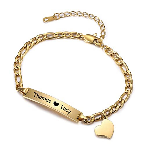 MunkiMix Personalisierte Armbänder Gravur Namens/Datum Edelstahl Armreif mit Herz Anhänger Verstellbares Kette Schmuck Geschenke für Frauen Freundin Beste Freunde (Herz, Gold) von MunkiMix