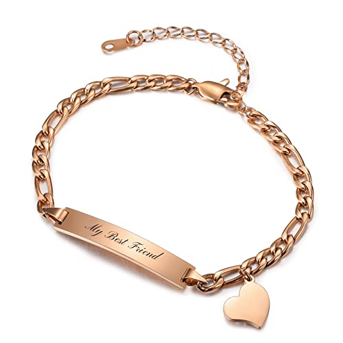 MunkiMix Personalisierte Armbänder Gravur Namens/Datum Edelstahl Armreif mit Herz Anhänger Verstellbares Kette Schmuck Geschenke für Frauen Freundin Beste Freunde (Herz, Roségold) von MunkiMix