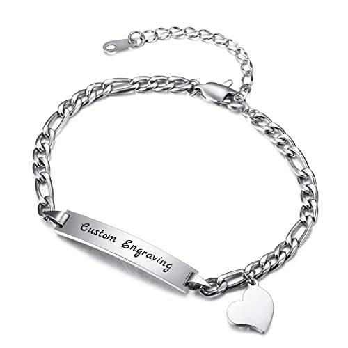 MunkiMix Personalisierte Armbänder Gravur Namens/Datum Edelstahl Armreif mit Herz Anhänger Verstellbares Kette Schmuck Geschenke für Frauen Freundin Beste Freunde (Herz, Silber) von MunkiMix